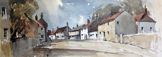 Edward Wesson (1910-1983) Village street scene 10.5 x 29.5in.
